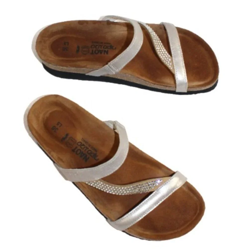 Naot Hawaii Stardust Silver Rhinestone Accent Slide Sandal Size 36 (US 5 - 5.5)